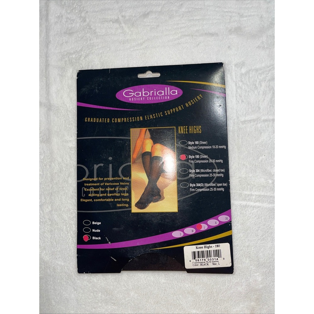 Gabrialla Style 180 Black Sheer Firm Compression‎ 20-30 mmHg Knee Highs Large